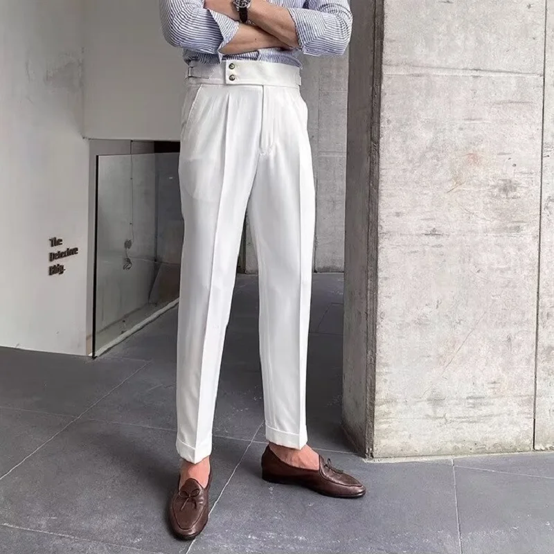 

Korean Version Fashion Casual Men Dress Pants Y2k Youth Popular British Business Casual Slim Solid Color Straight Leg Dress Pant