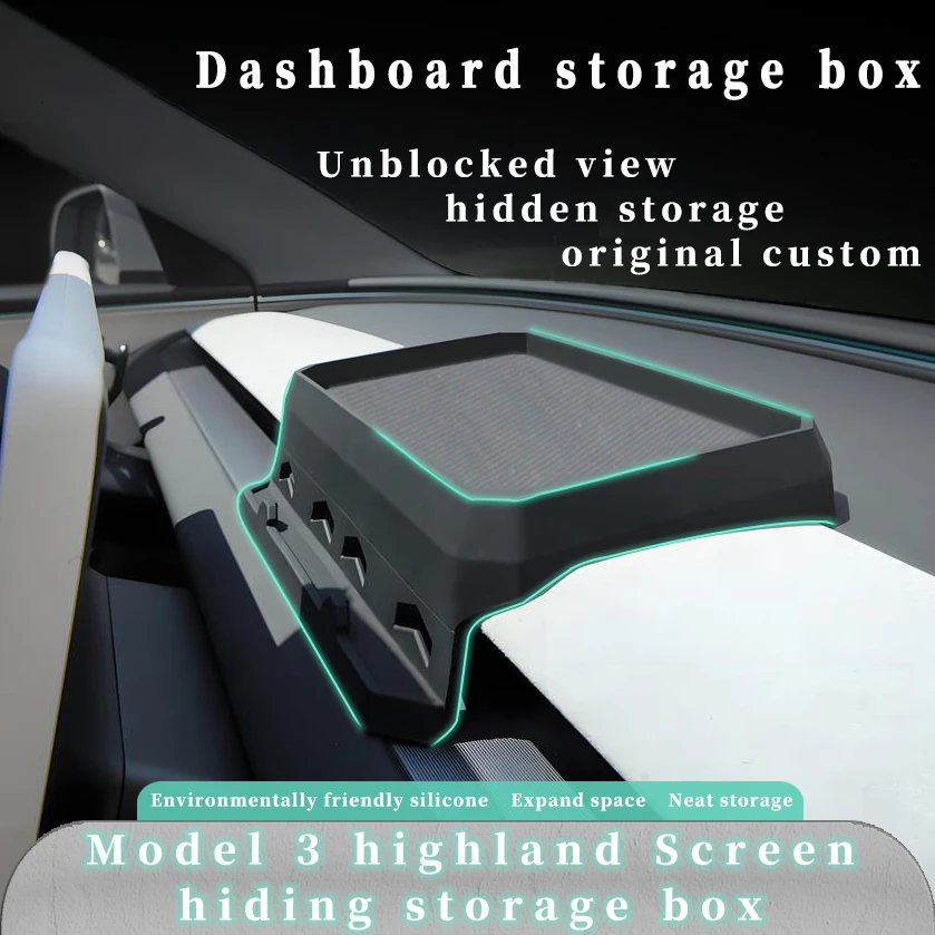 Silicone Dashboard Screen Rear Storage Box For Tesla Model 3 Highland 2024 Tissue Glasses Key Storage Tray Organizer Accessories