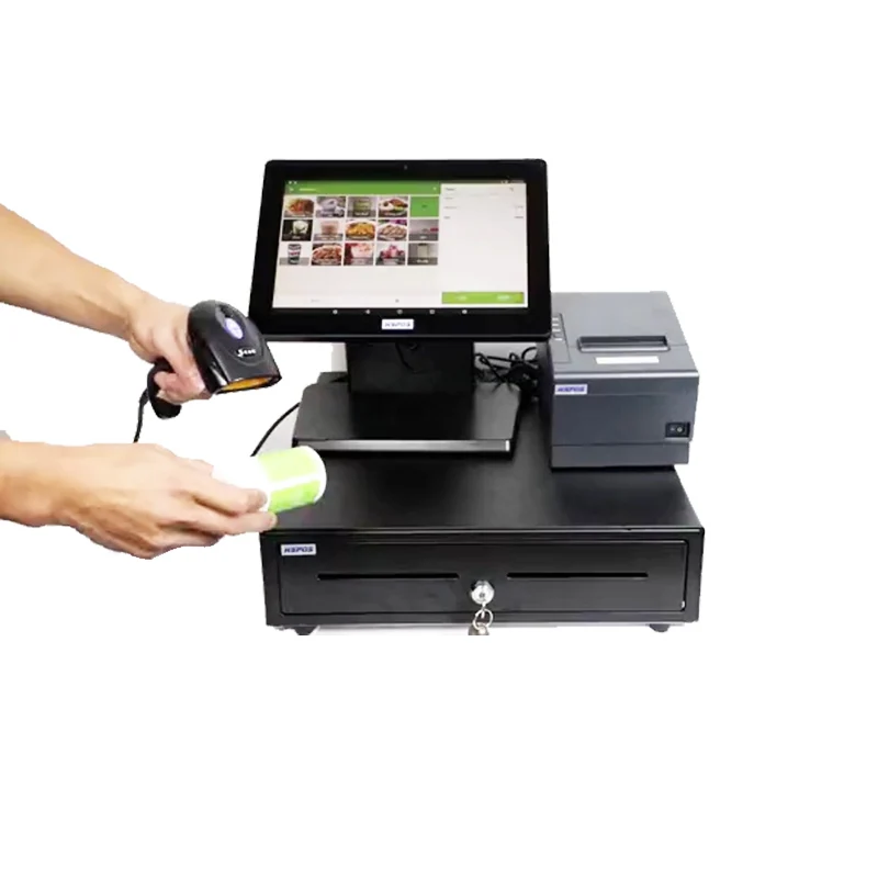 12 Inch Touch Screen Cash Register Android POS System Machine with Printer, Scanner and Cash Box for Retail