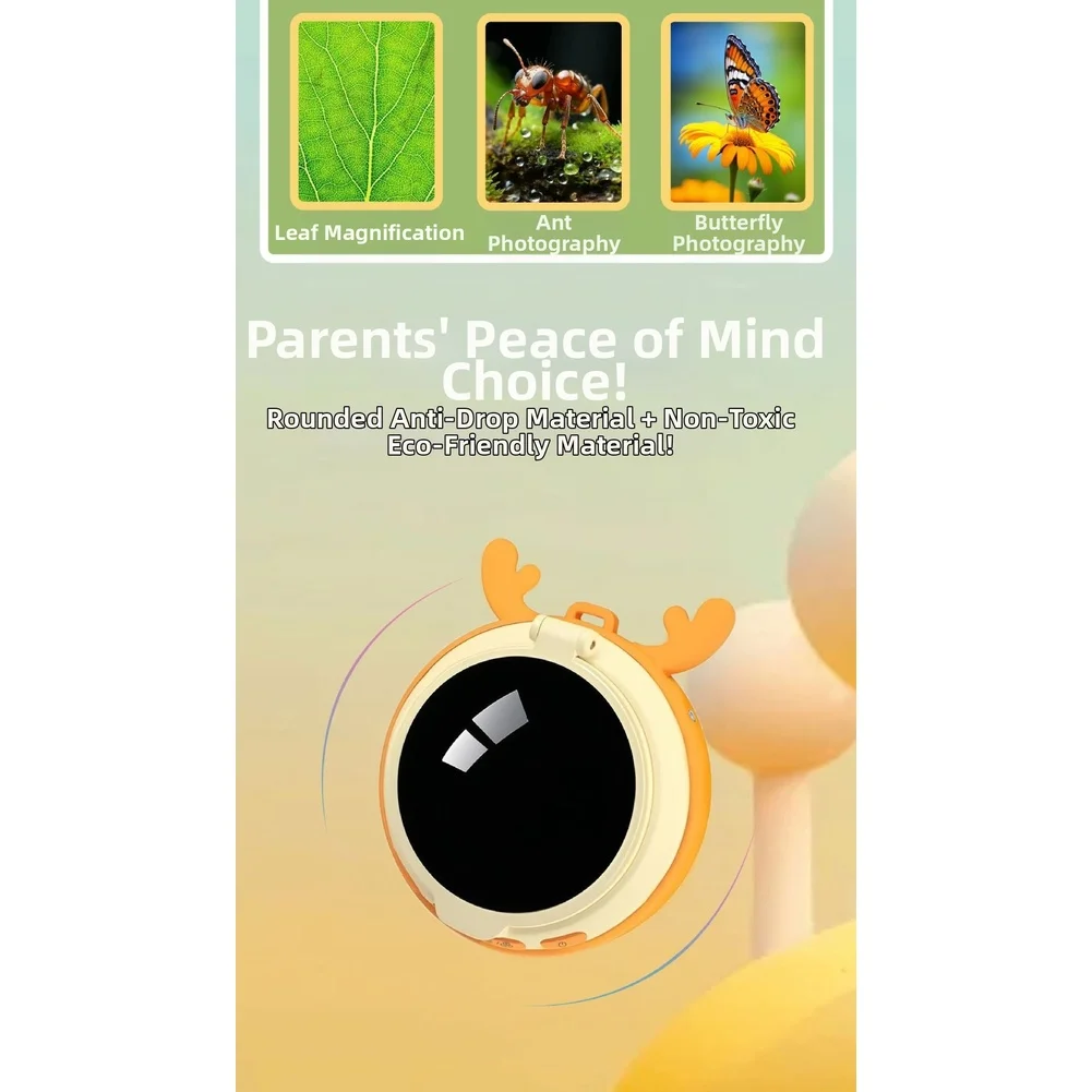 Microscópio digital educacional para crianças com tela IPS de 2 polegadas Câmera com zoom 4X Lente dupla e iluminação LED embutida