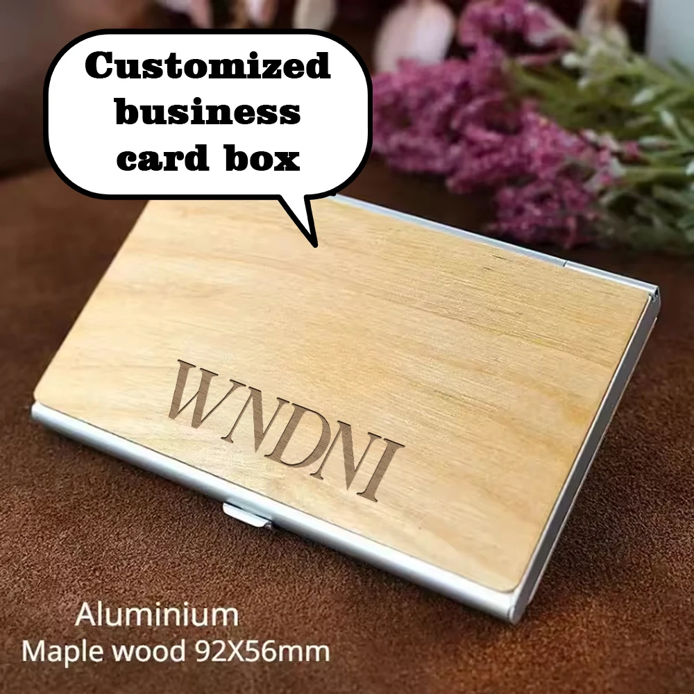 1-piece metal business card box made of wood and aluminum alloy material, slim credit card holder for men and women, customized