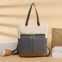 Fashionable Color Block Oxford Ladies Travel Backpack Dual Shoulder Bag Single Shoulder Bag Zipper Opening Polyester Lining PU M