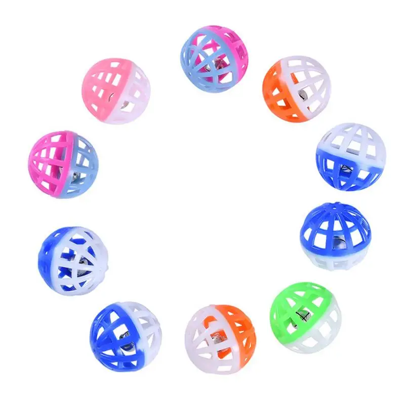 Conjunto de brinquedo de plástico não tóxico para gato, sino de duas cores, para animal de estimação, para papagaio, pássaro, hamster, 10pcs