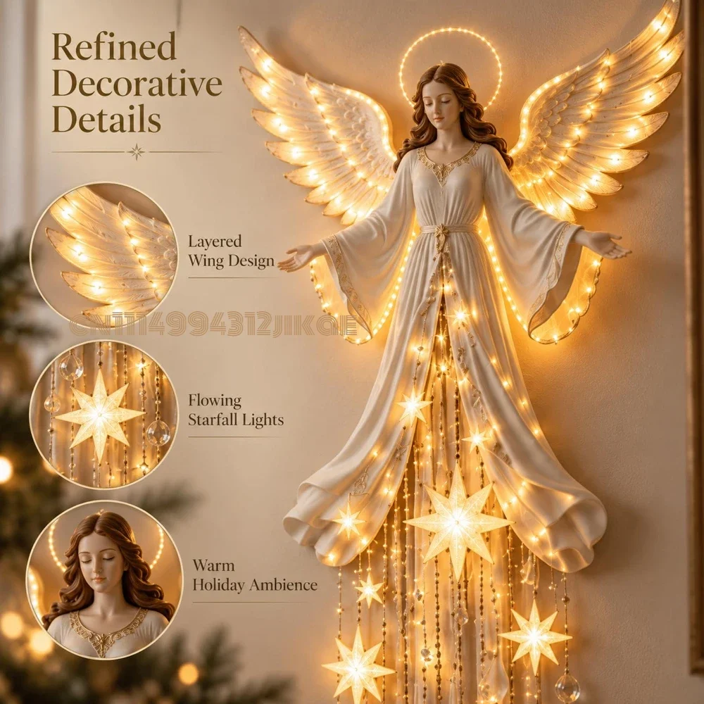 Angel Blessing Starfall Wall Light, Christmas Angel Wall Decor for Home, Angel Blessing Starfall Wall Light Heavenly Decor