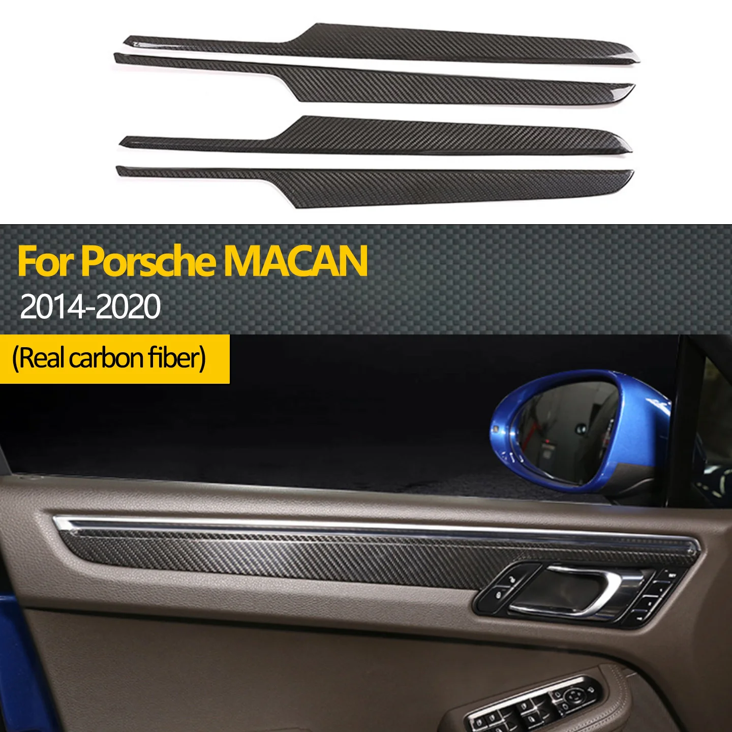 

4-piece genuine carbon fiber interior door panel trim handle stickers for 2014-2020 Porsche Macan