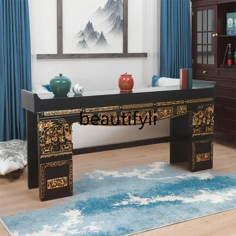 

NQ09Elm Entrance Platform Zhongtang Solid Wood Strip Entrance Table Chinese Retro Living Room End View Platform