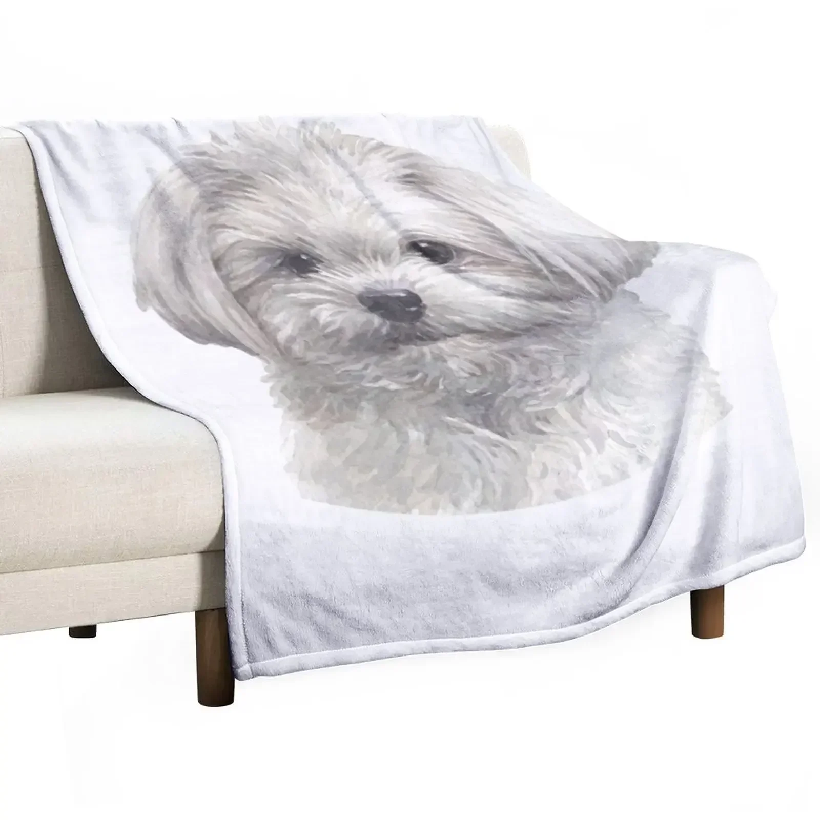 

Cute Maltese Watercolor Art Throw Blanket Soft Big Decorative Beds Sofas Thermals For Travel Blankets