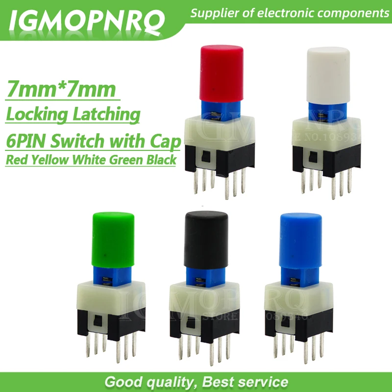 10Sets = 20PCS 7*7mm with cap Locking Latching Push Tactile Power Micro Switch Kit 6 Pin Button Switches 7*7mm