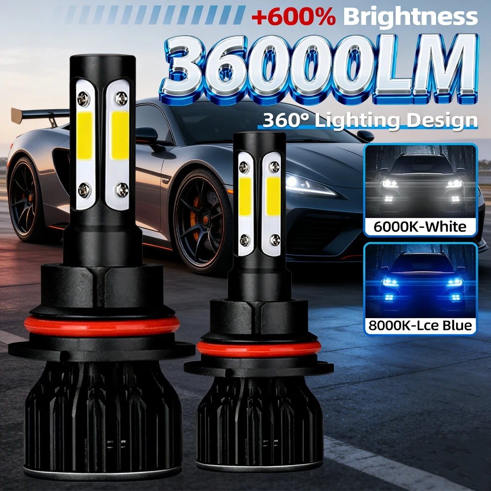 H4 H7 H11 LED Headlight Bulbs CANBUS 36000LM 9004 9012 9005 9006 9007 6000K White 8000K Blue 4 Sides COB Chip Fog Lamp With Fan