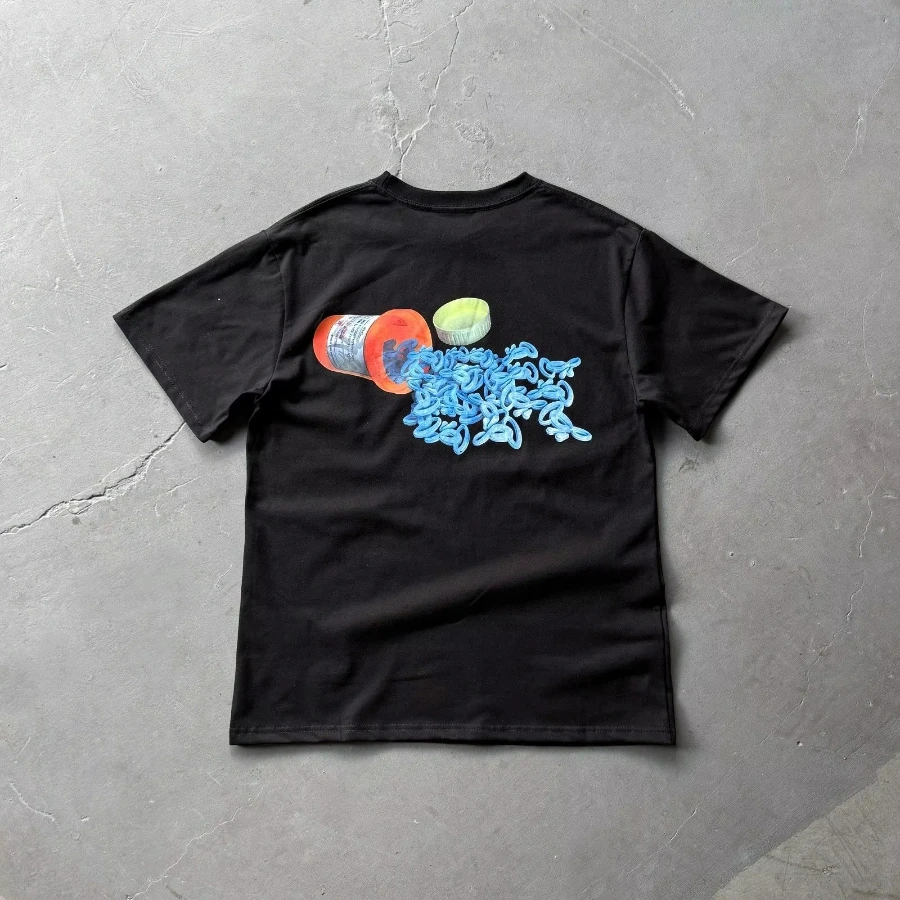 T-shirt À Manches Courtes En Coton Imprimé British Street Hip Hop Couple À Manches Courtes Pour Hommes Et Femmes