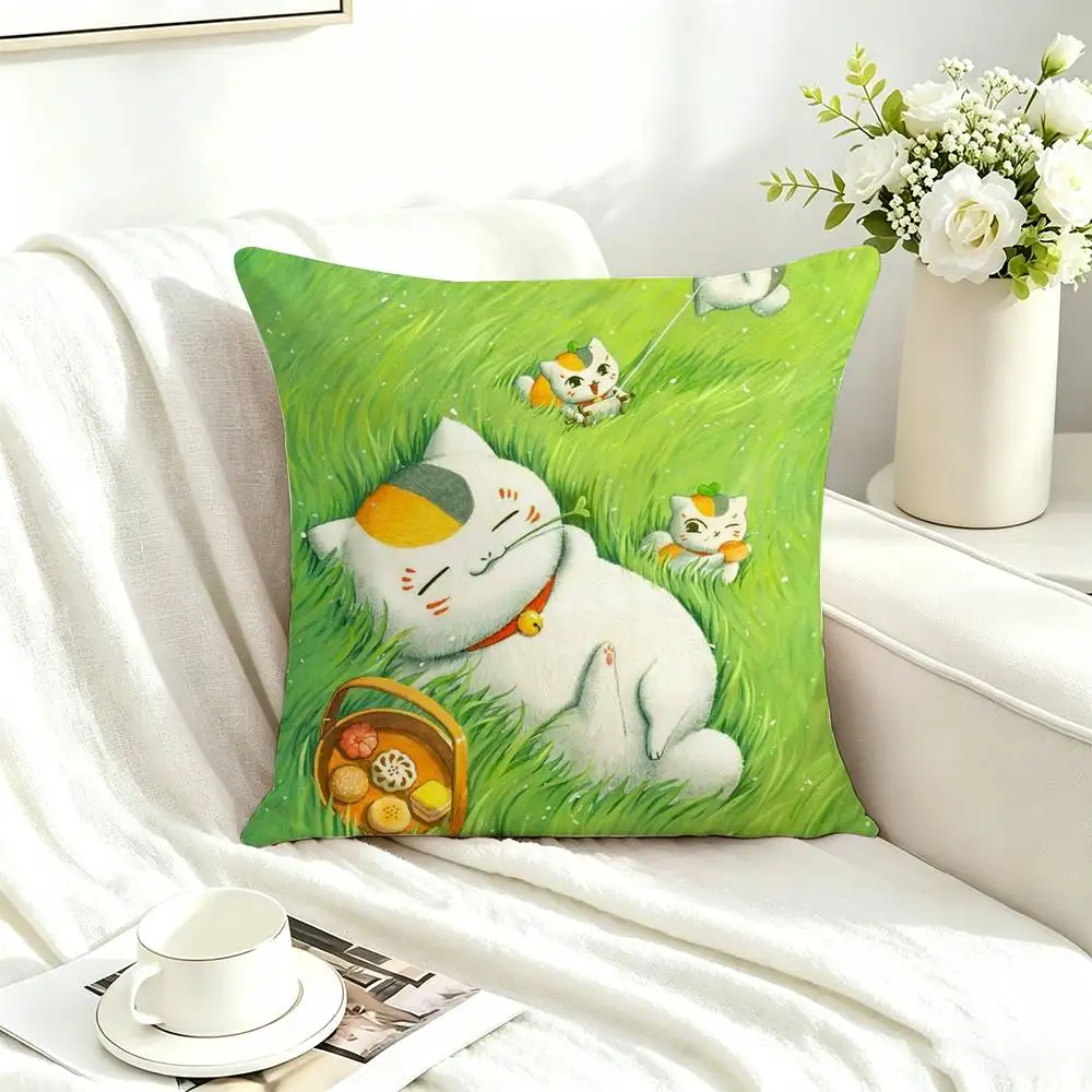 Natsume Y-yuujinchou Nyanko-o  Square Double-Sided printed Pillow Case Bedroom Bedside Pillow Sofa Cushion Cover