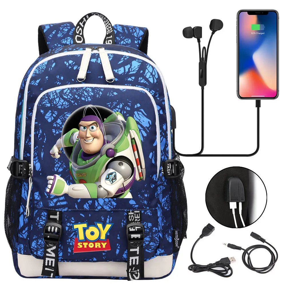 Disney Toy Story Woody Buzz Lightyear Backpacks Teenager USB Charging Laptop Backpack Women Men Rucksack Mochila Travel Bag