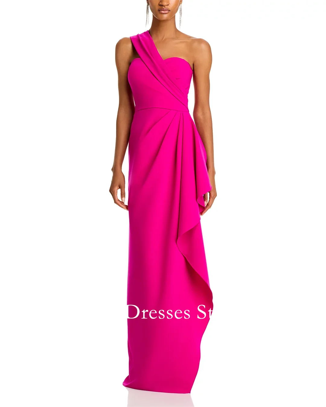 

Rose Red One Shoulder Sleeveless Crepe Dress Evening Dresses Customized Floor LengthParty Prom Gowns Formal vestidos de fiesta