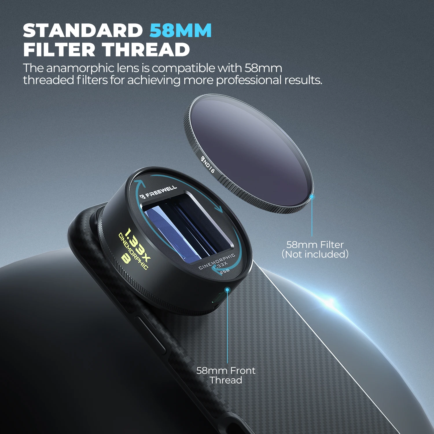 Freewell 1.33x Blue/Gold Anamorphic Lens Compatible 17mm Mount Phone Case Accessories Enhance Your Phone Cinematography Effect