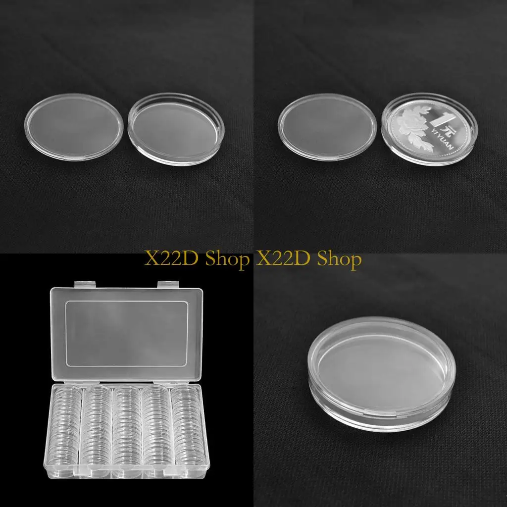 

X22D 100pc 25mm Coin Storage Capsules Holder Round Transparent Plastic Coin Container