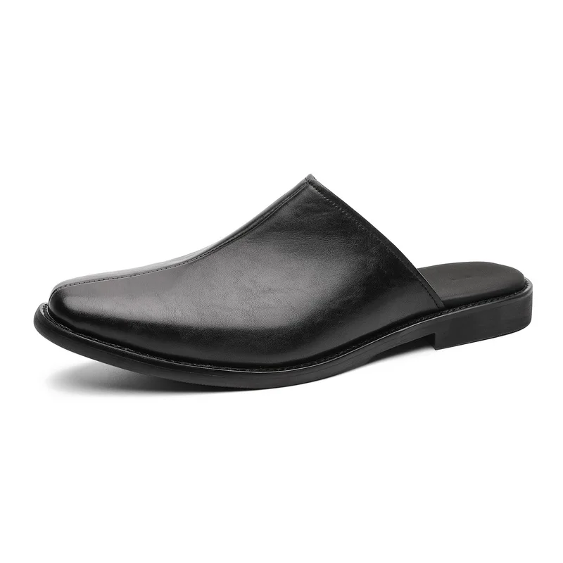

Plus Size 45 46 Backless Mules Men's Leather Mule Slippers Summer Open-back Loafers Casual Shoes for Man Luxury Slides Sandals