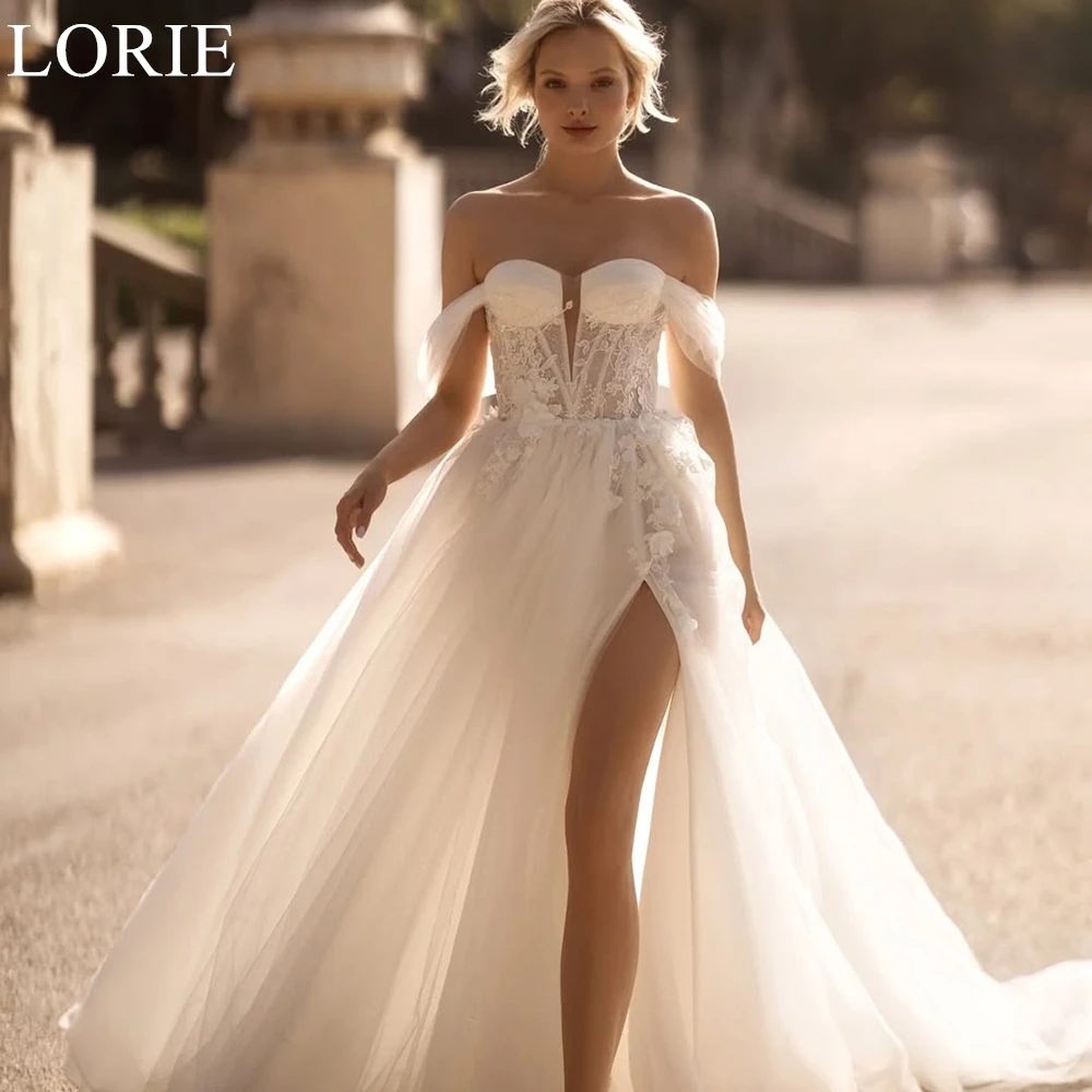 

LORIE Elegant Wedding Dresses A-Line Off Shoulder Lace Appliques Side Slit Pleated Bride Prom Gown 2025 Bridal Gowns Customized