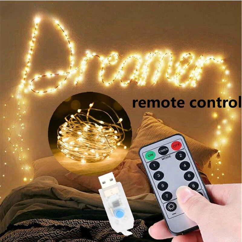 

Led Copper Wire String Light 100/200LEDs USB 8Mode Remote Control Lights Fairy