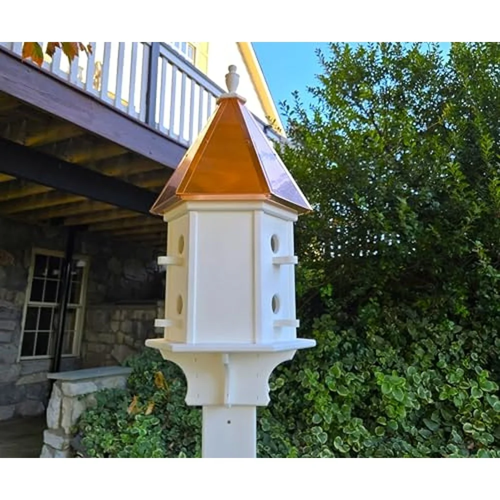 Amish Handmade Birdhouse with Copper Roof 6 Compartments Bird Watching (Copper Roof 6 Compartments)