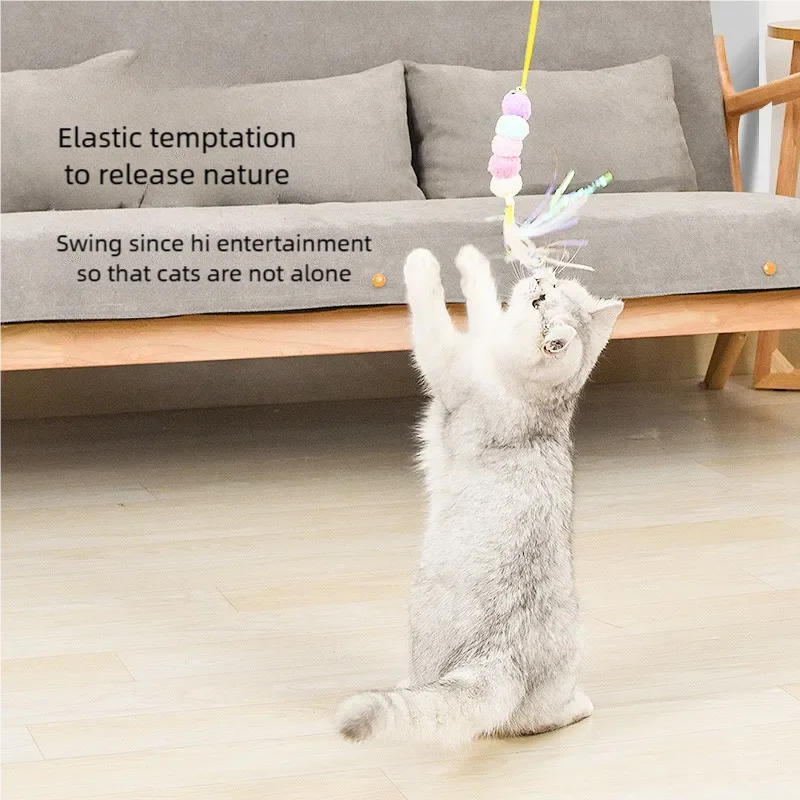 الحيوانات الأليفة القط لعب مضحك عصا هريرة الذاتي مرحبا حبل مرن اليعسوب شكل ريشة جرس إغاظة عصا معلقة سوينغ الآلاف #3