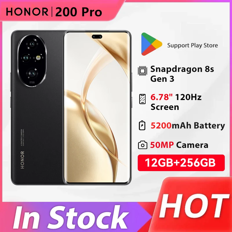 New HONOR 200 Pro Smartphone 6.78 Inches 120Hz Screen Snapdragon 8S Gen3 50.0MP Camera 5200mAh Battery 100W Charge