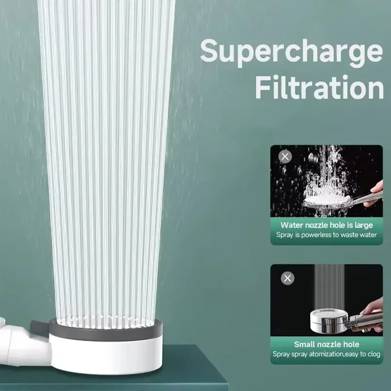 

High Pressure Handheld Shower Head with 8 Modes Adjustable Water Filter One Key Stop Water Saving Bathroom Accessory
