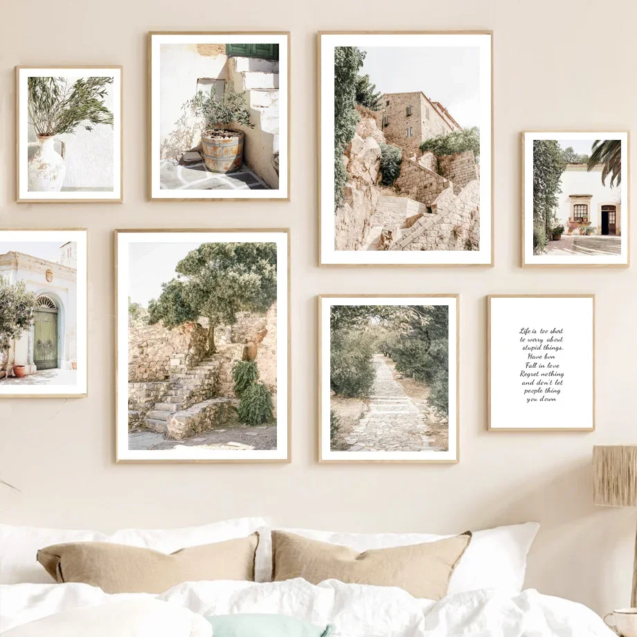 

Stone Castle Courtyard House Trail Plants Tree Art Canvas Painting Nordic Posters And Prints Wall Pictures For Living Room Decor