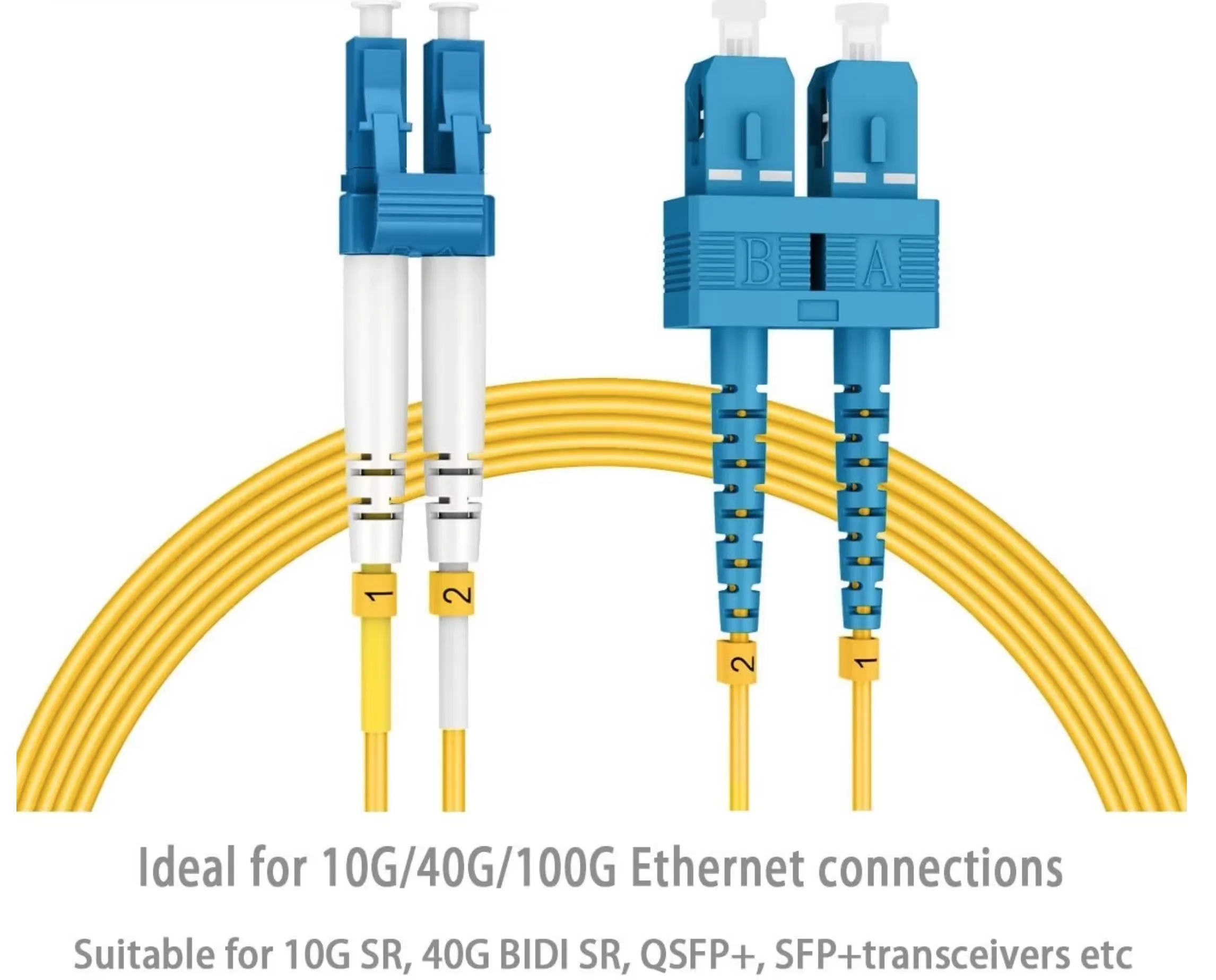 OS2 SC/UPC to LC/UPC Duplex Single Mode Fiber Optic Patch Cable, 9/125μm SMF, LSZH Jacket, 2.0mm