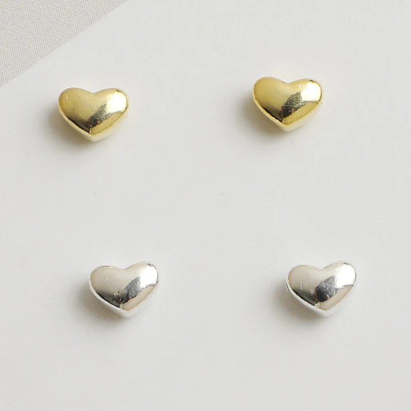 

1pc 925 Sterling Silver Glossy Heart Small Beads 5x3.7mm Earrings Bracelets Silver Spacer Beads DIY Jewelry Accessories Women