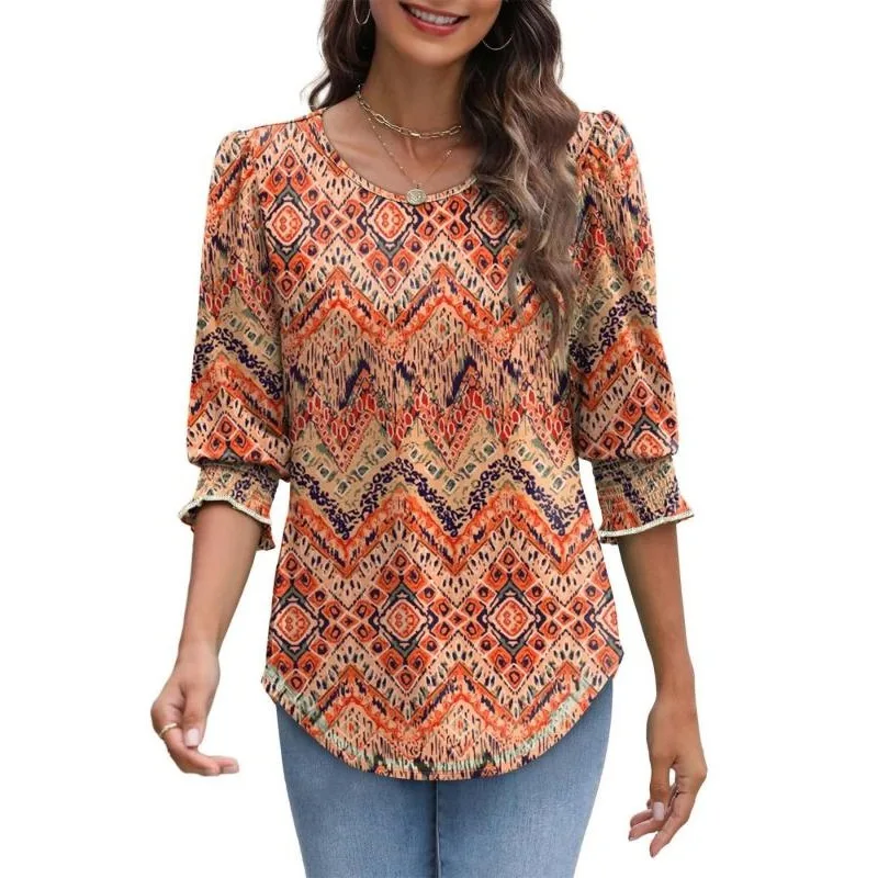 

Plus Size 1XL-5XL New Women Three-quarter Sleeve Leopard Flower T-Shirts Ladies Floral 3D Print Women Streetwear O-Neck T Shirt