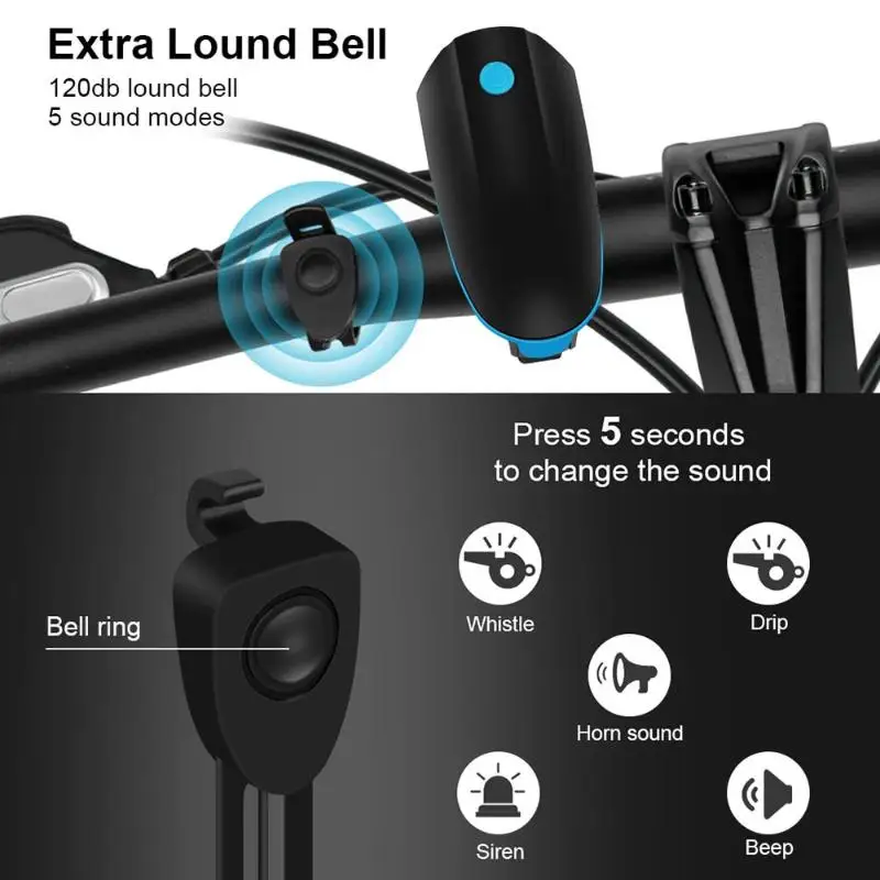 Bicycle LED Headlight With Horn Speaker 3 Modes Rechargeable Front Light With Remote Control MTB
