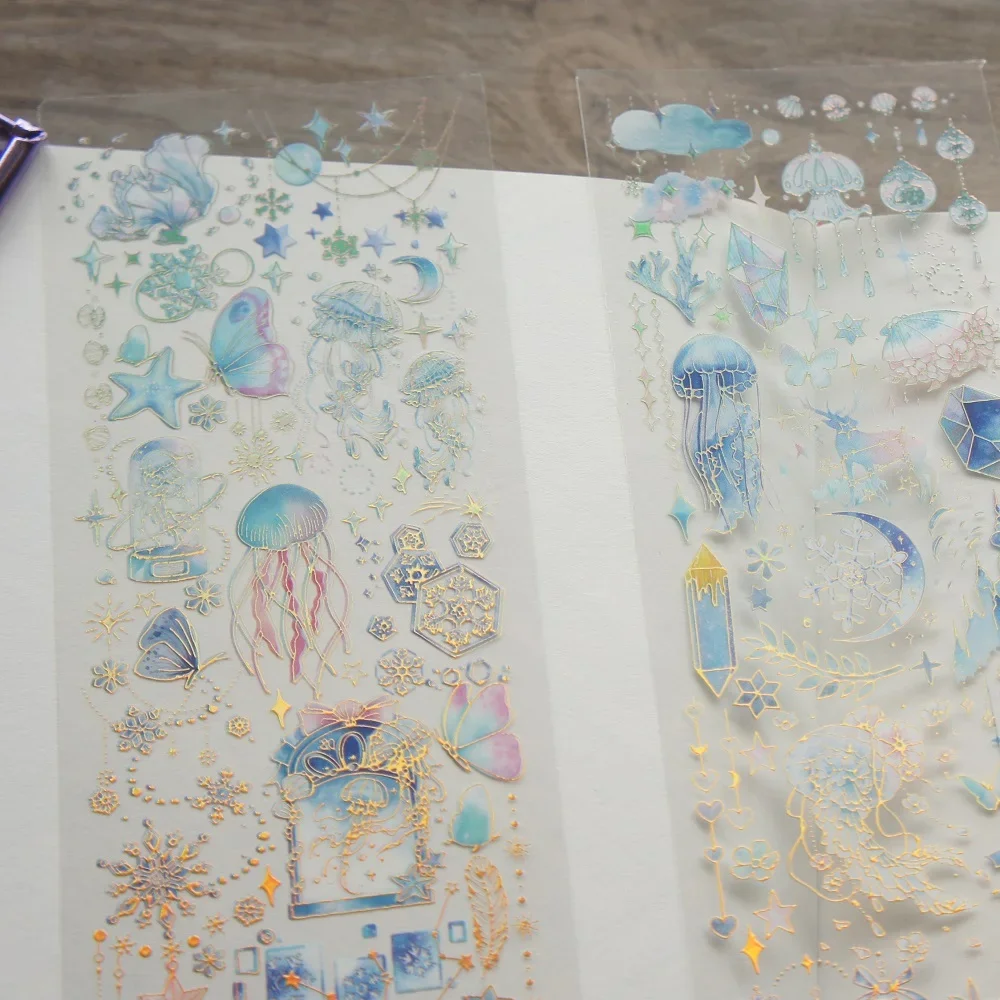 

3 Sheets Gold Underwater World in The Magic Mirror Design Pvc Sticker Gift Tag Gift Decoration Scrapbooking Diy Sticker