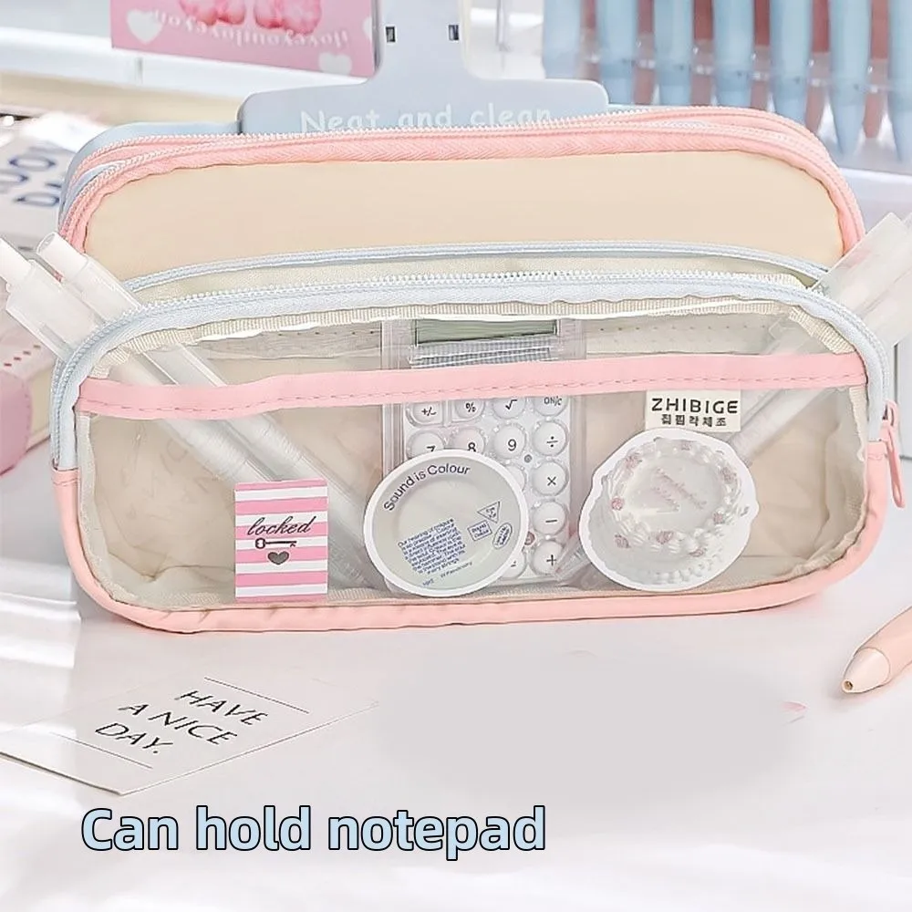 Japanese Style Pencil Bag Large Capacity Color Blocked Stationery Storage Bag Dirt Resistant Multi-layer Pen Pencil Case