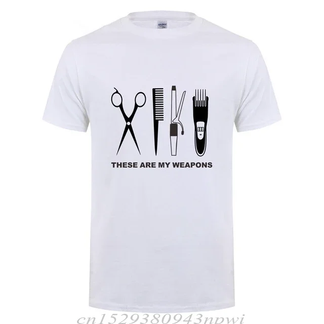 Barber Funny T-Shirt Men Short Sleeve O-Neck Cotton Harajuku Casual Hairdresser Weapon T Shirt Scissors Clothing Summer Tops Tee