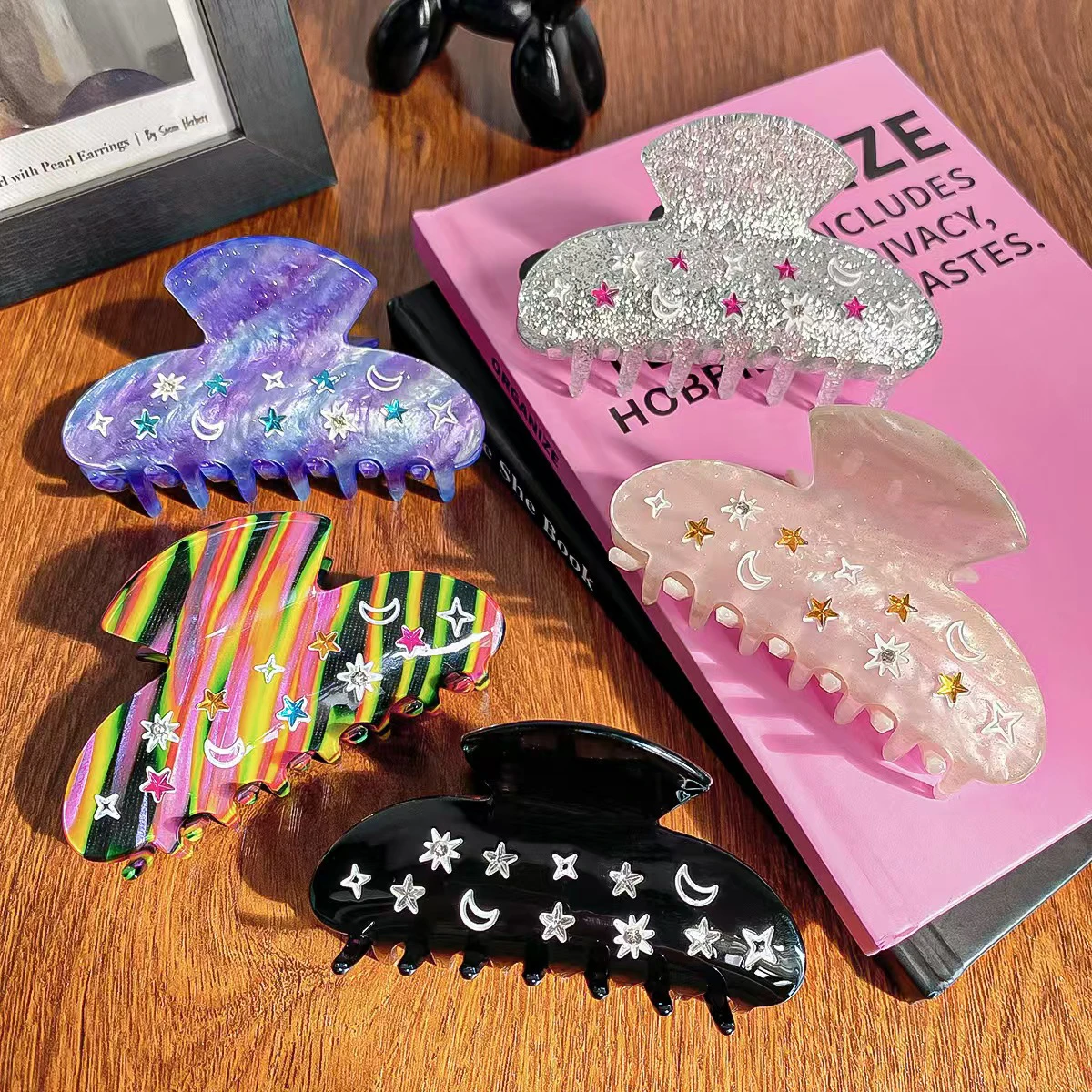 

1pc new diamond-encrusted Star Moon clip back hair Shark clip clip hair clip, suitable for Ramadan festival