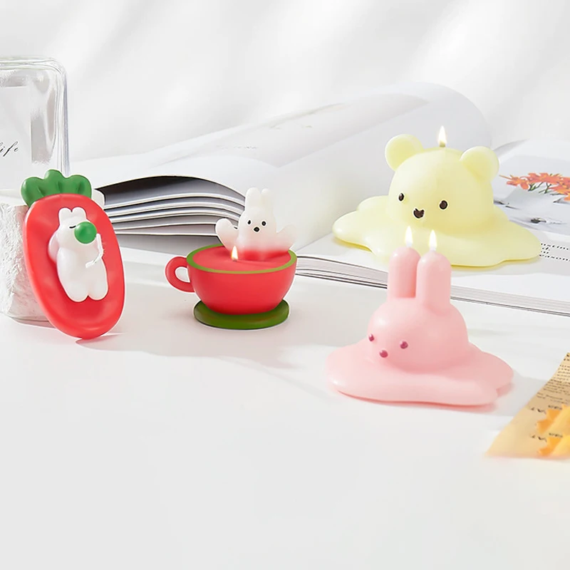 1Pc Bear & Rabbit Natural Soy Wax Cartoon Doll Scented Candles Smokeless Aromatherapy Candles Home Fragrance Decor