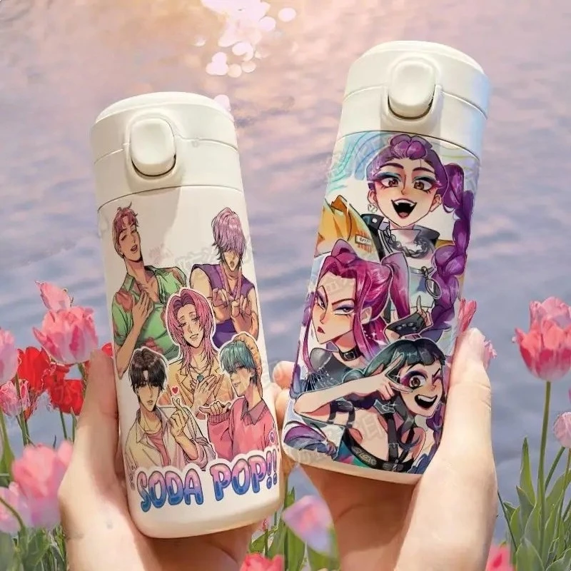 KPop Demon Hunters Rumi Mira Zoey Jinu Cartoon Edelstahl-Thermoskanne mit großem Fassungsvermögen, kreative Animation, umgebender Wasserbecher