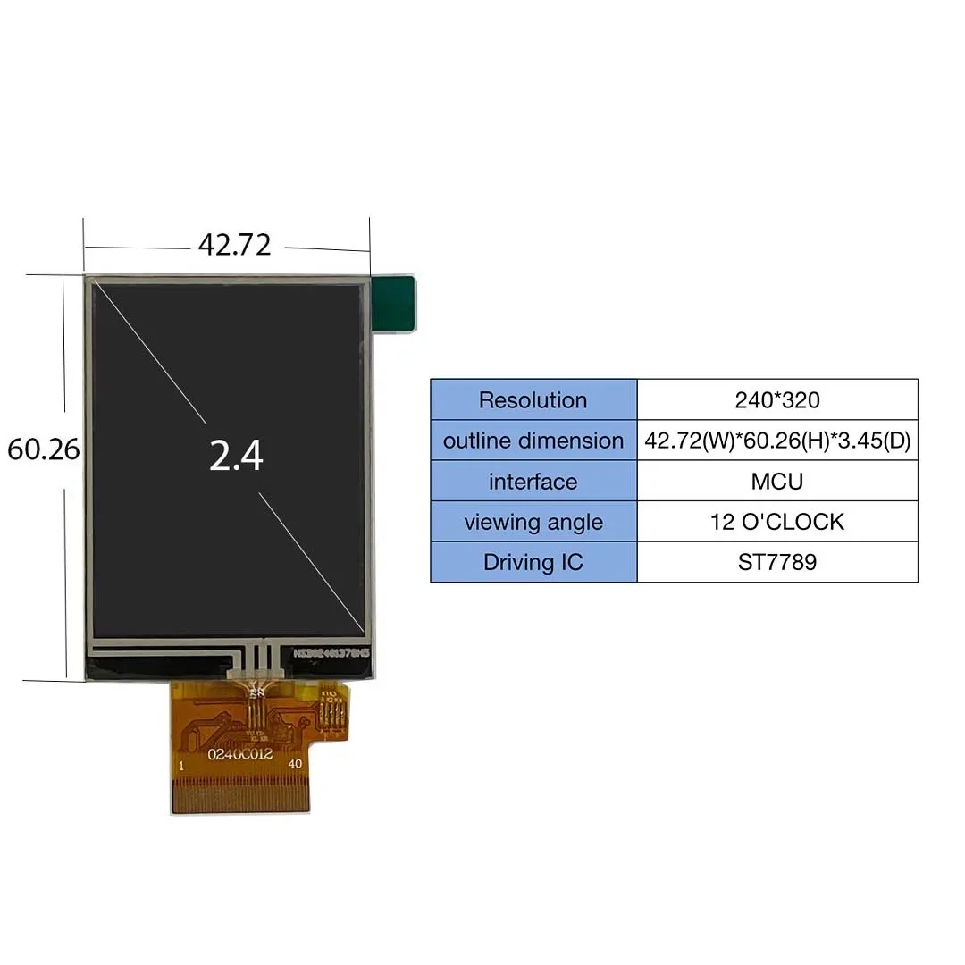 2.4 Inch  LCD  Display  MCU IPS  240*320 St7789 Touch Screen Lcd Module Display