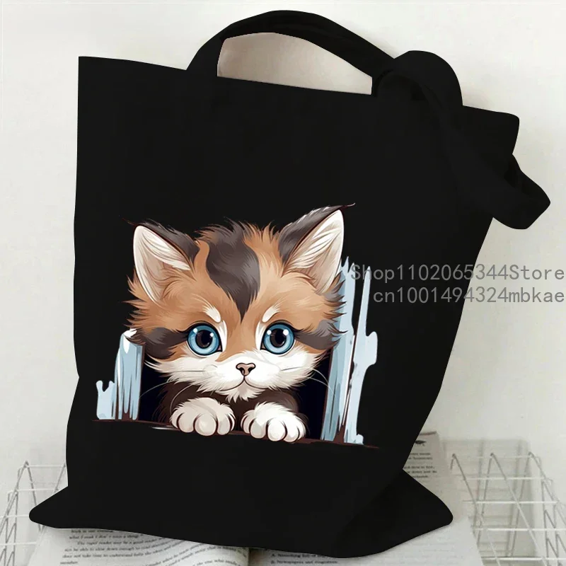 Cartoon 3D Cat Print Women Handbag Fashion Anime Animal Tote Bag High-capacity Reusable Shopping Bag Kitten Design Canvas Bags