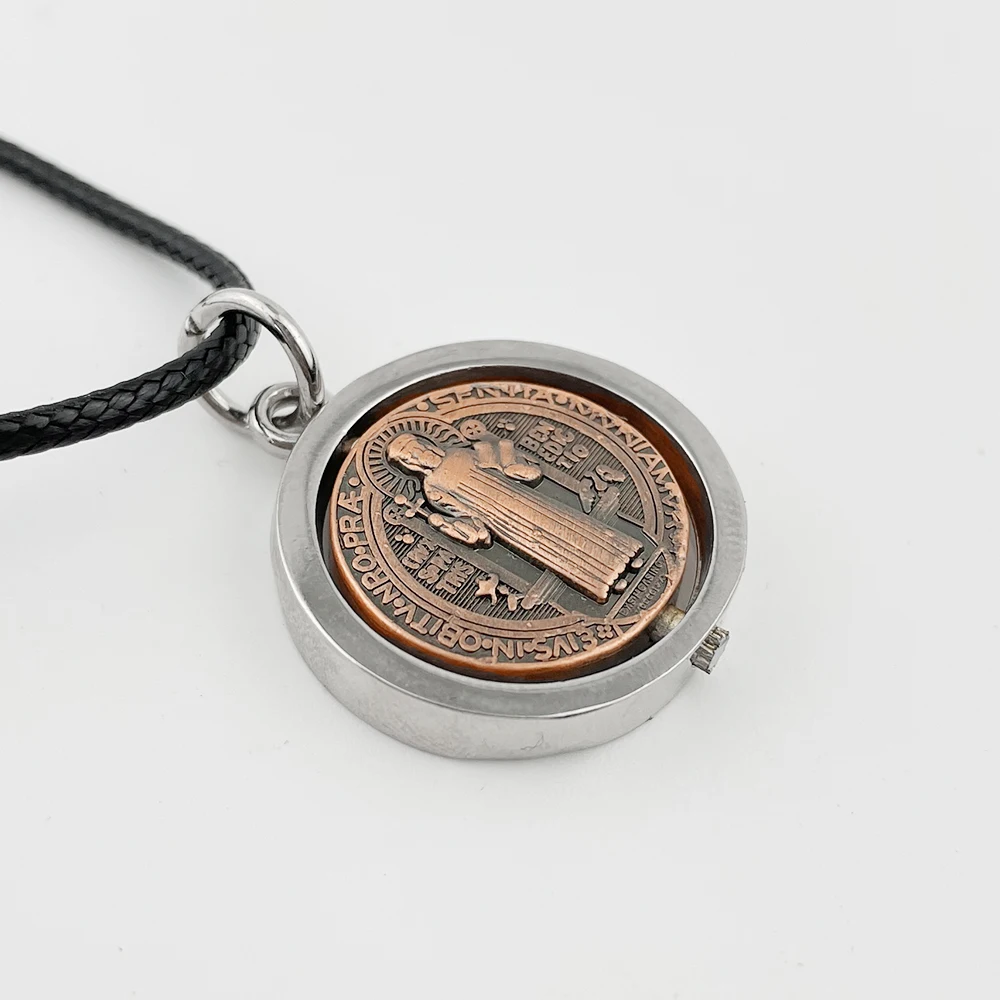 Heiliger Benedikt Medaillen-Halskette Katholisches Religiöses Schutz-Amulett 34cm Schwarzes Kordel San Benito Schmuck für Männer Frauen Geschenk – Detail 3