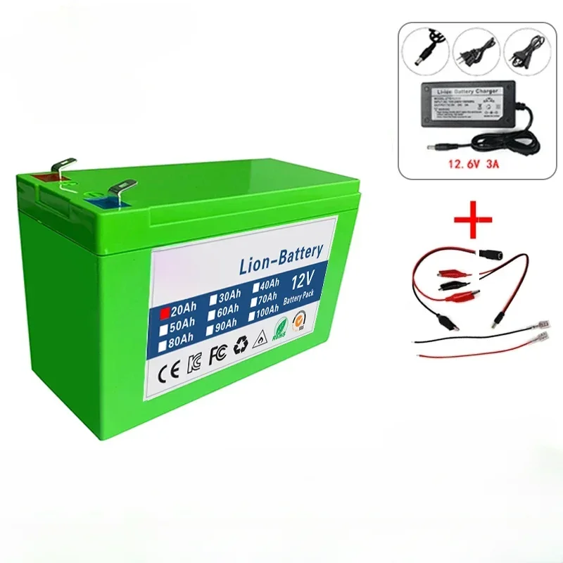 Lithium Battery Pack Built-in 20A High Current BMS,12V 100Ah 18650  Used for Sprayer+12.6V A Charger New Pattern