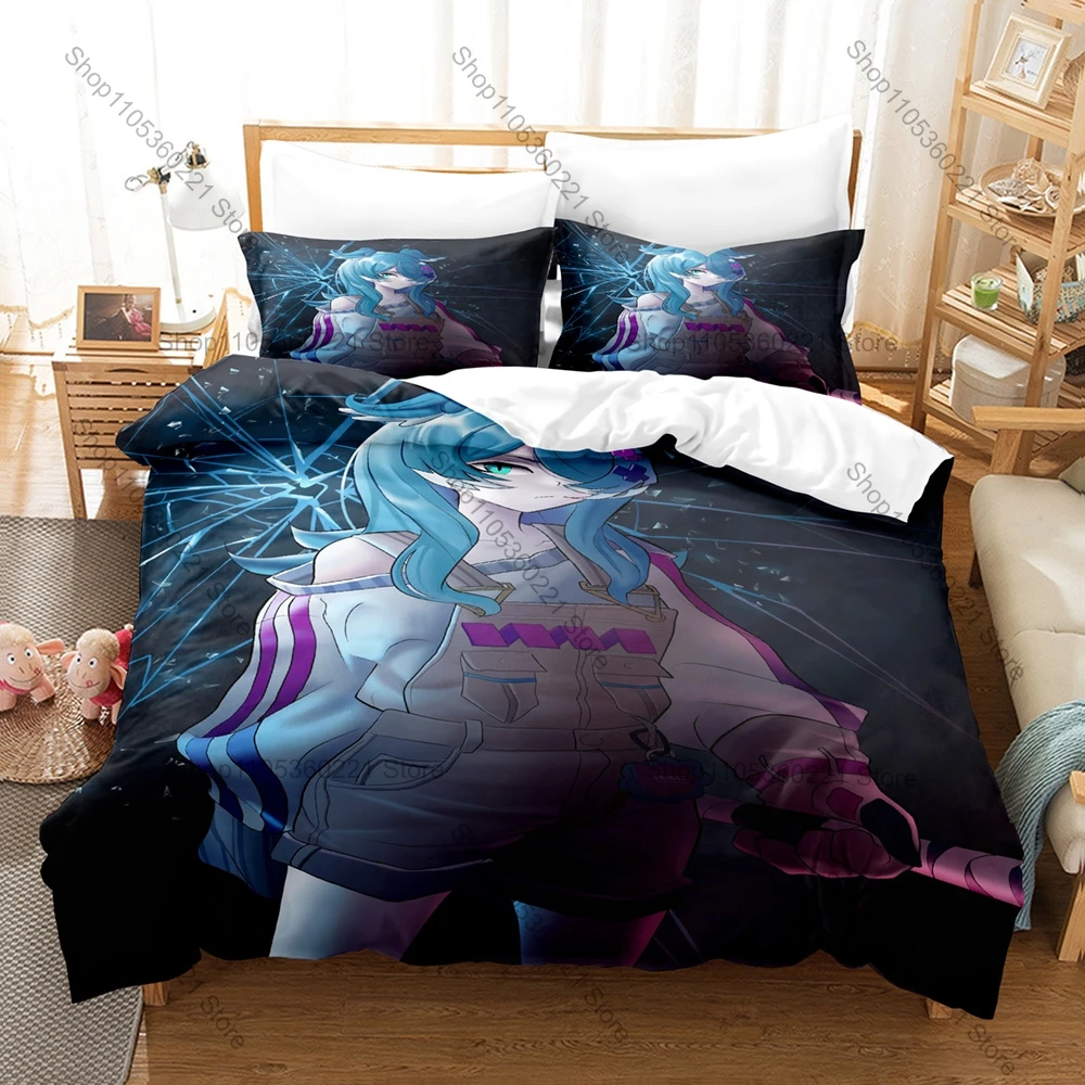 Solar Sky Dragon Elira Pendora Blue Hair Wing Print Duvet Cover + 2 Pillowcases LazuLight Fan 3pcs Bedding Set