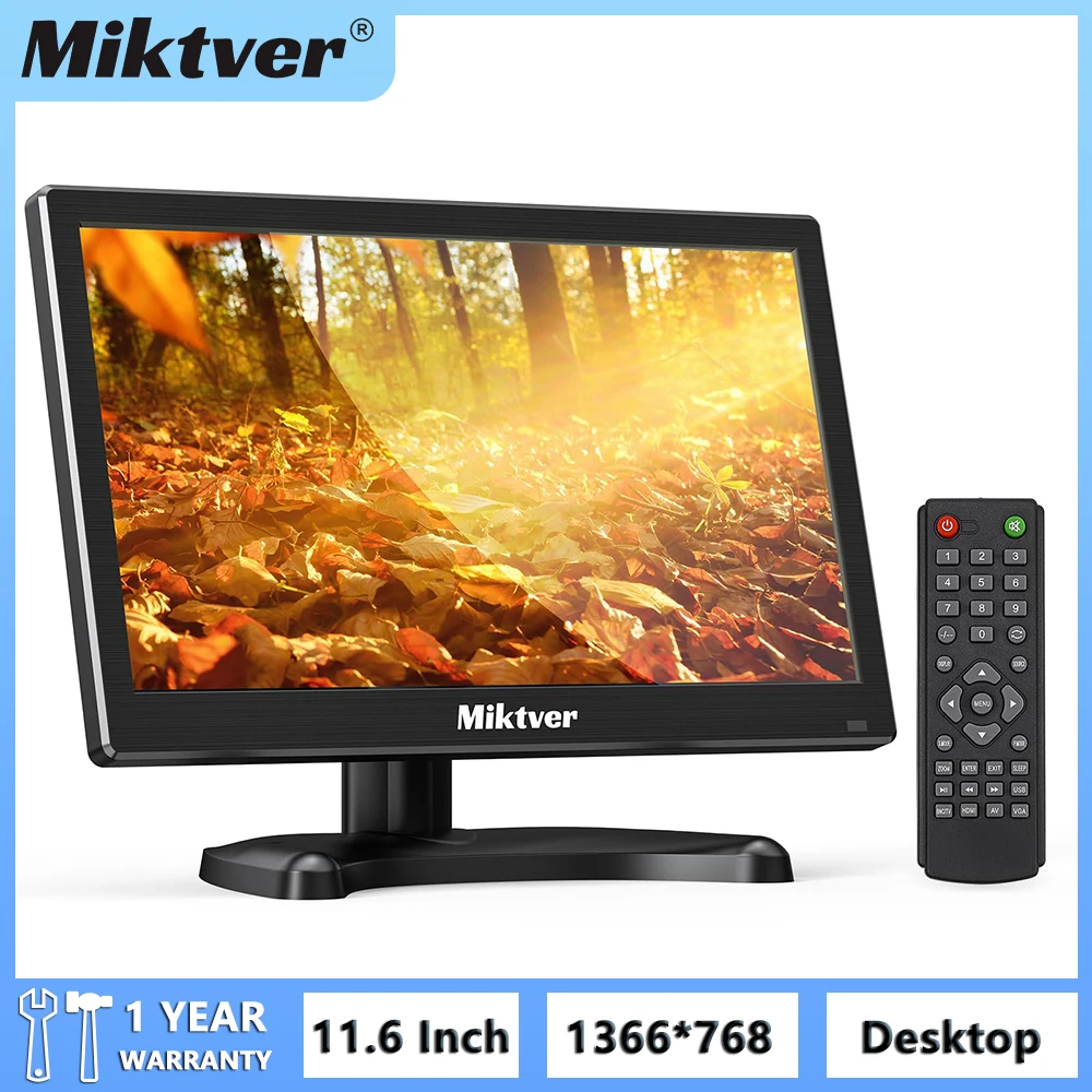 

Miktver New 11.6" Security Monitor with Remote Control 1366x768 Computer IPS Display Built-in Speakers HDMI/VGA/AV/BNC/USB Input