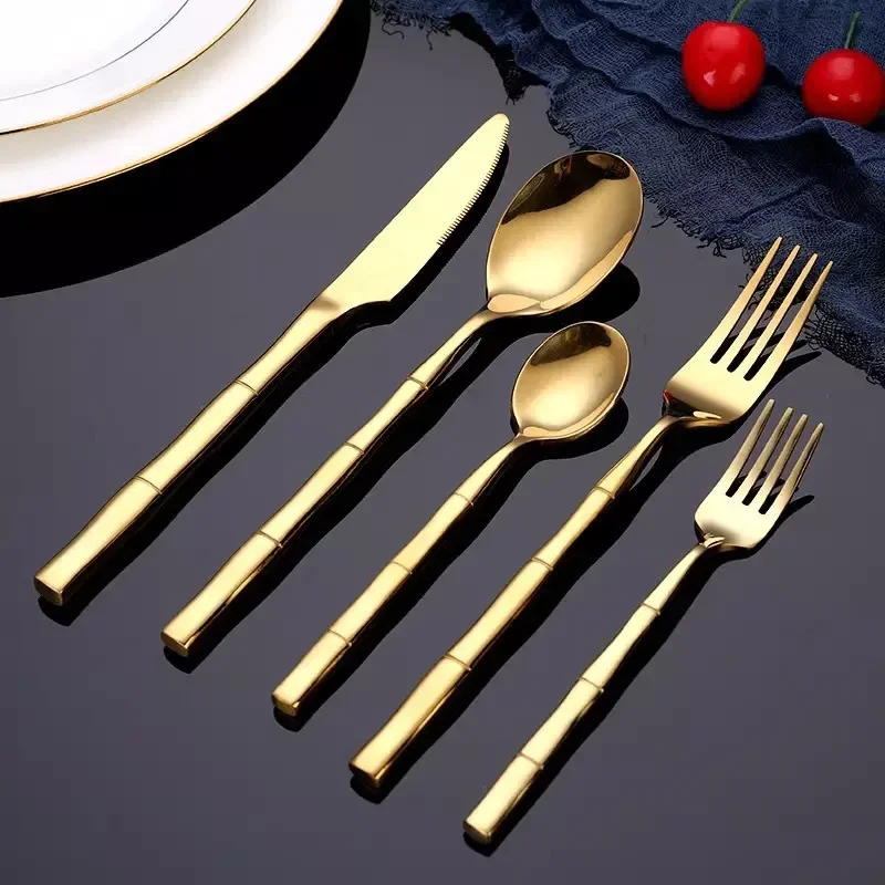 Stainless Steel Steak Knife Imitation Bamboo Handle Dining Fork Spoon Cutlery Set Household Western Tableware  dining table set