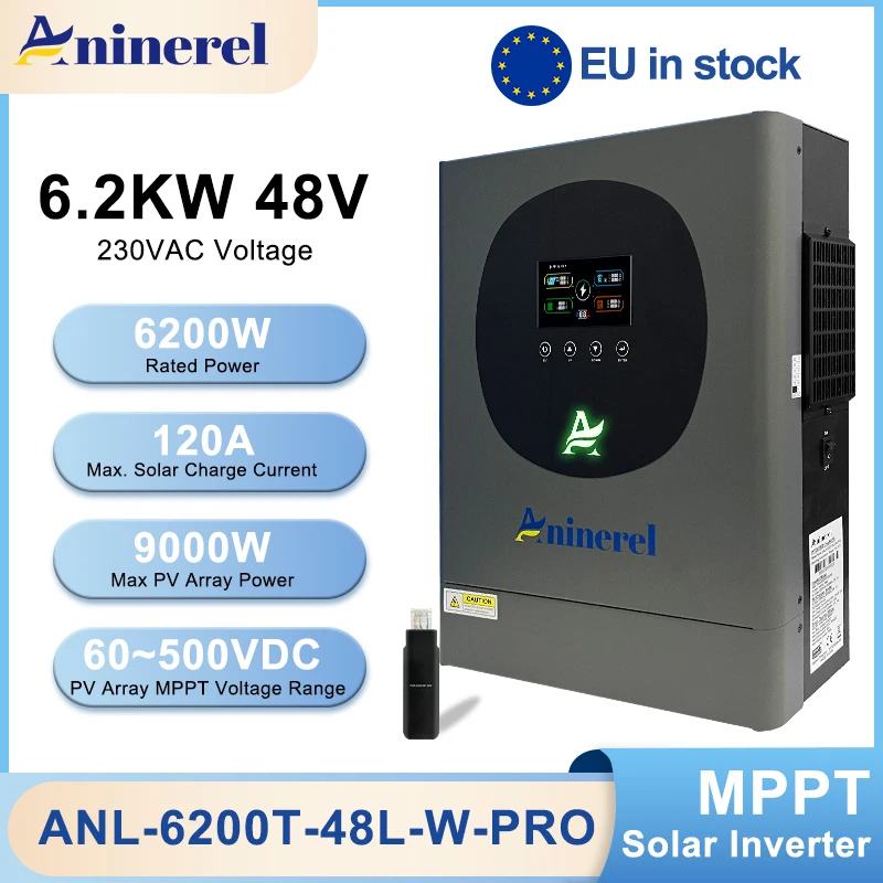 Aninerel NIEUWE 11KW 6.2KW 4.2KW 24 V/48 V Hybride Omvormer huishoudelijke Ingebouwde MPPT 100A 120A 160A Laadregelaar 220 V WiFi