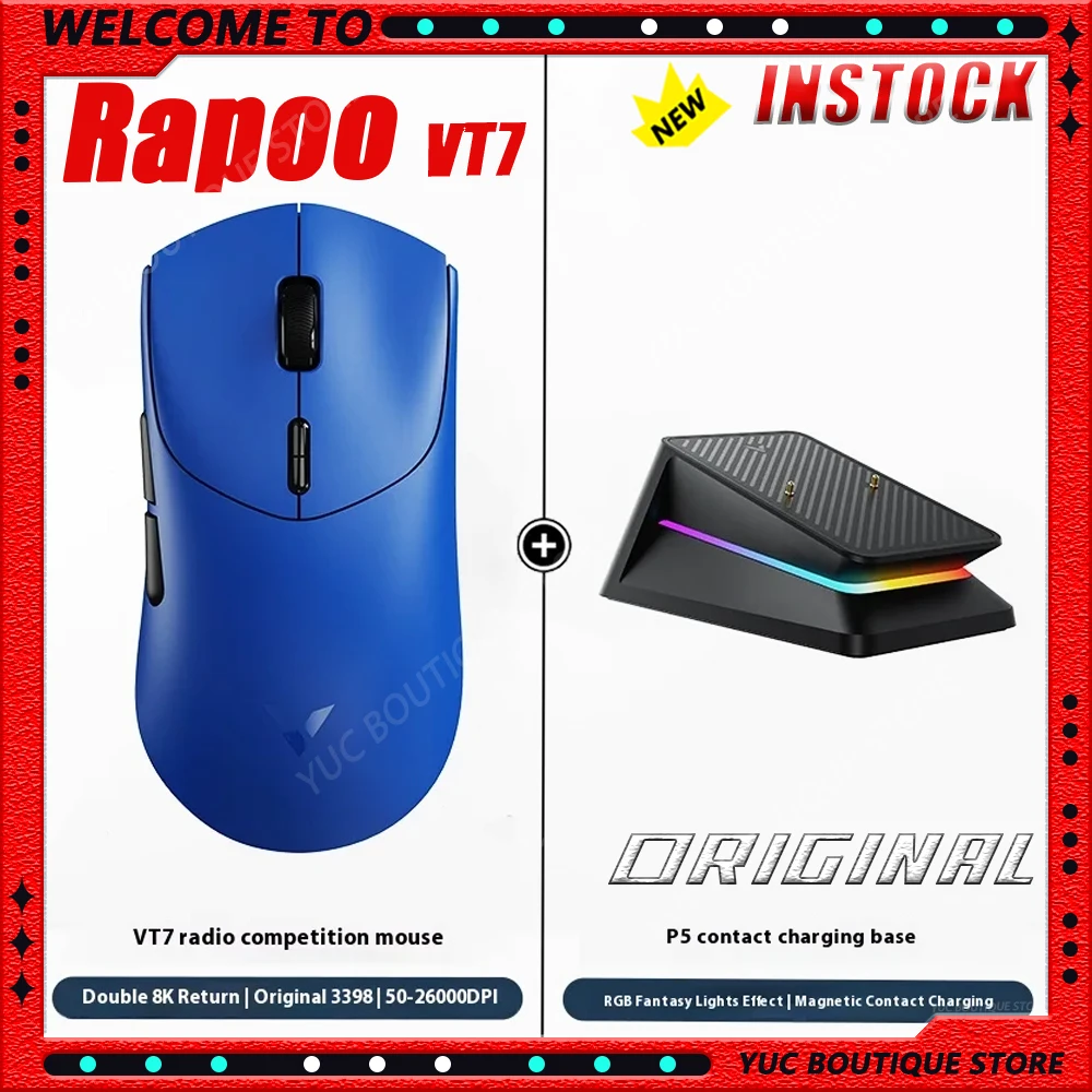 

НОВАЯ игровая мышь Rapoo Vt7 Max 2.0 Dual 8k, беспроводная мышь Paw3950 Ultmate Paw3398, эргономичная, 53 г, легкая, 0,125 мс, Fps, ноутбук, подарок, ПК