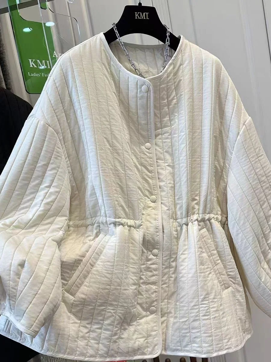 

Faionable Thiened Cotton Jaet Women's Casual Warm Coat round Ne Long Sve Korean Sle Loose Fit Winter Outerwear