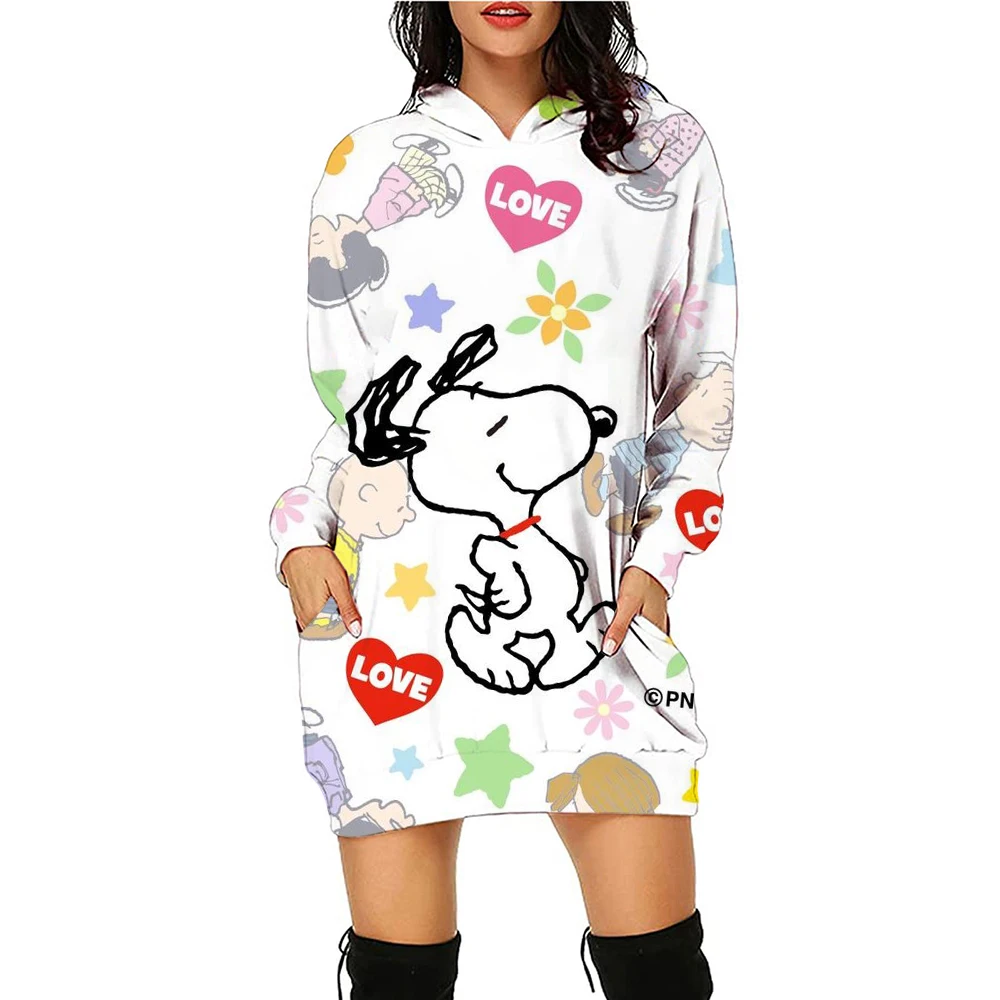 Autumn and winter women\'s hooded dress long sportswear Snoopy new fashion women\'s pullover hooded top casual plus size dress