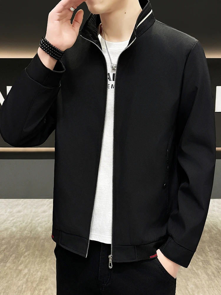 

Men's Casual ort Jaet Spring Autumn Busin Sle Stand Collar Dad Clothes Faion Urban Youth Polyester Fiber Zipper