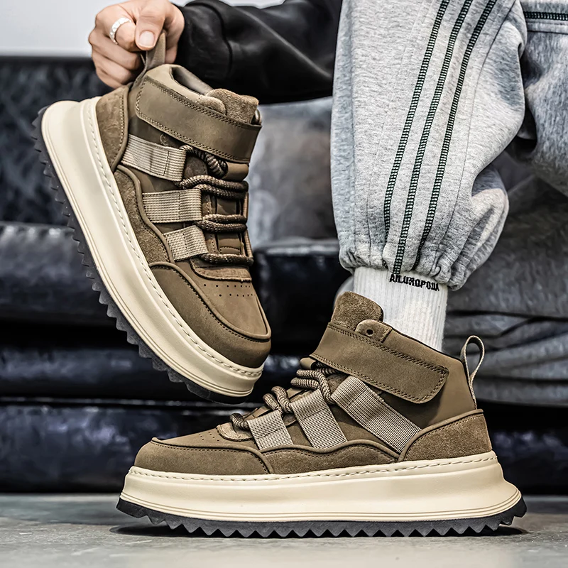 

Осенние высокие кроссовки для мужчин, повседневная спортивная обувь на платформе цвета хаки в стиле ретро, мужская дизайнерская обувь для скейтборда, оригинальные мужские кроссовки
